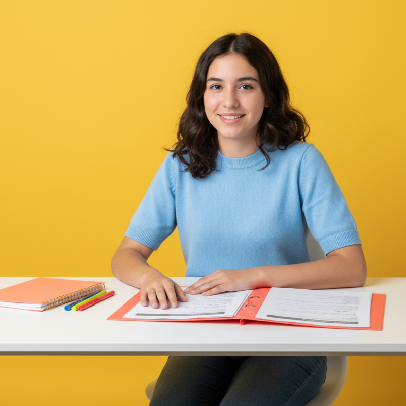 Illustration -  Étudiante assise à son bureau
